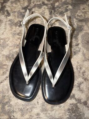 Metallic Silver Slingback Thong Sandals for Women